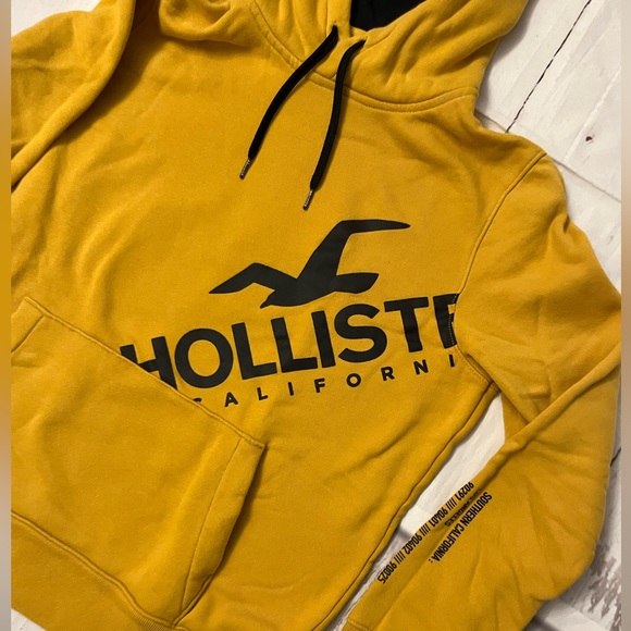 Hollister Pullover Hoodie Sweatshirt Dark Yellow Black Medium - Picture 7 of 12